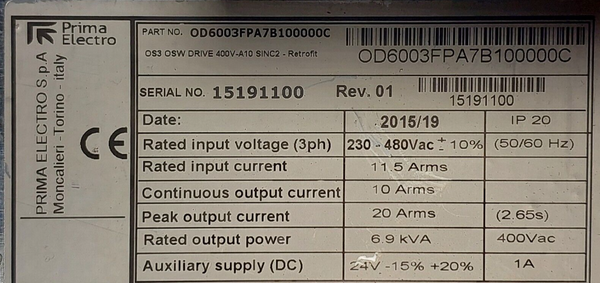 Prima Electro OD6003FPA7B100000C Osai CR ONSRUD Rev 1