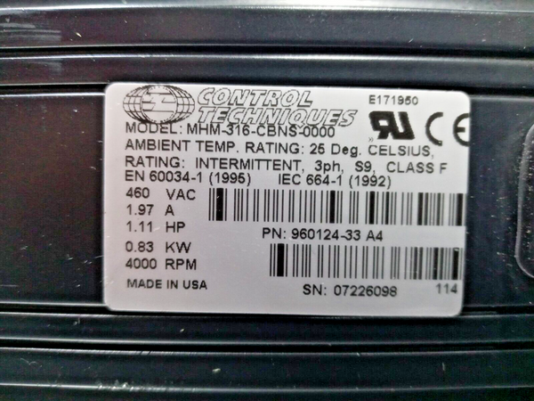 Control Techniques MHM-316-CBNS-0000 Servo Motor w/Apex ABR090-S1-P2 Gearbox