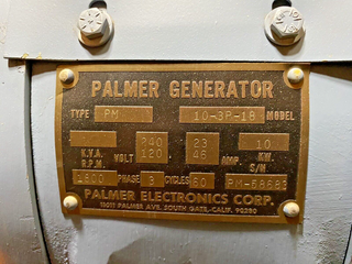 New PALMER 3-Phase Industrial Generator Model 10-3P-18